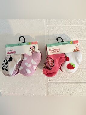 Disney Minnie & Strawberry Shortcake Pink and White Toddler Socks - 2 Pack